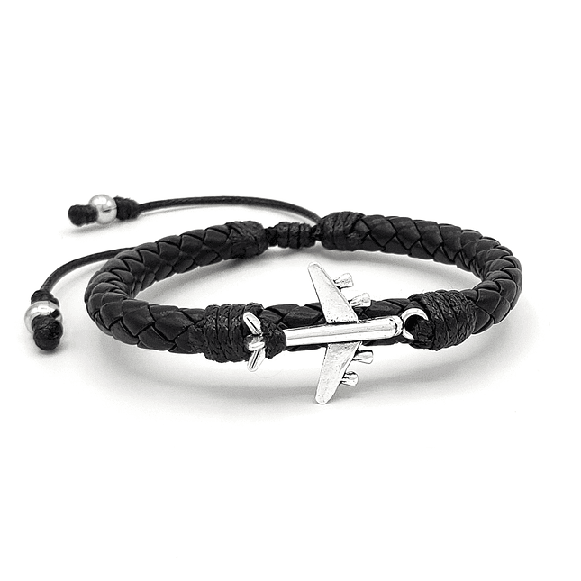 Pulsera con Cuero Trenzado y Avión 1