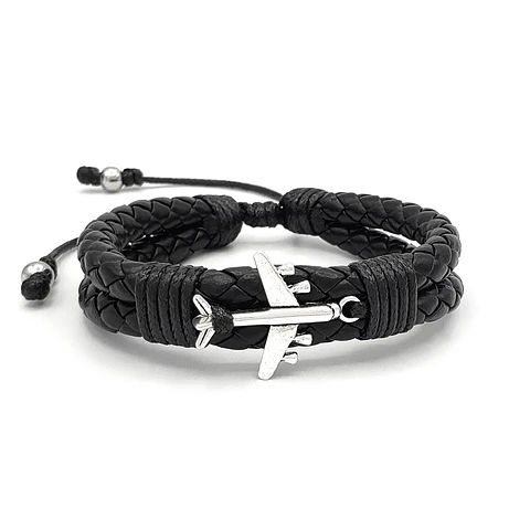 Pulsera Avión con Cuero Trenzado Doble