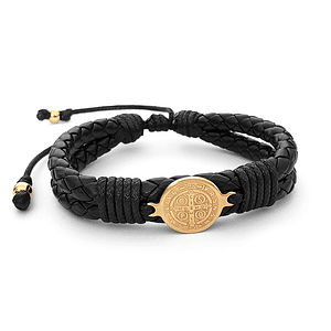 Pulsera Santa Cruz Cuero Trenzado Acero