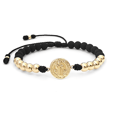 Pulsera San Benito Neopreno y Oro Laminado 18K - NEGRO