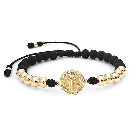 Pulsera San Benito Neopreno y Oro Laminado 18k