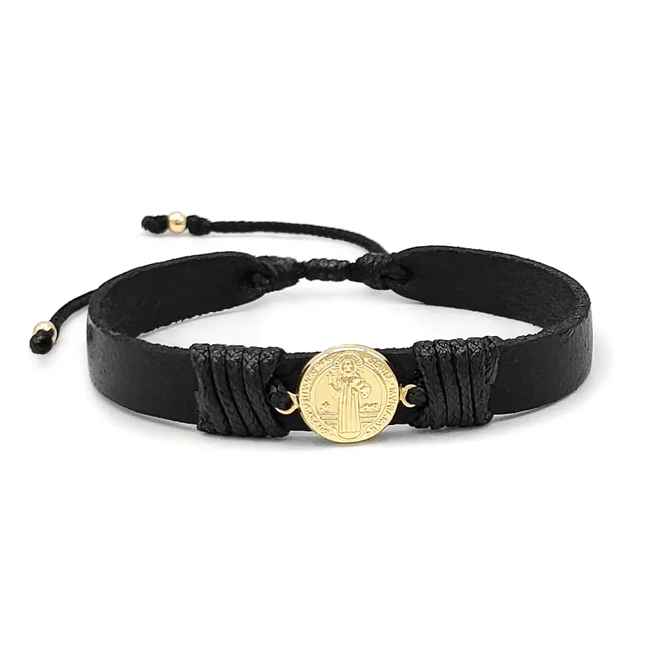 Pulsera San Benito Cuero Oro Laminado 18k 1