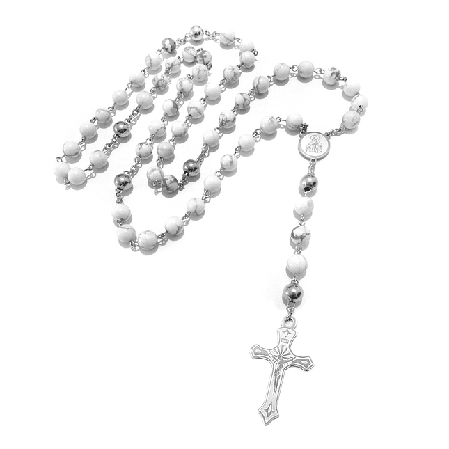 Camándula Rosario Acero Piedra Howlita 8mm 1