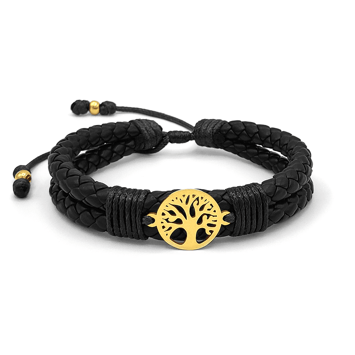 Pulsera Árbol de Vida Cuero Trenzado Acero 1