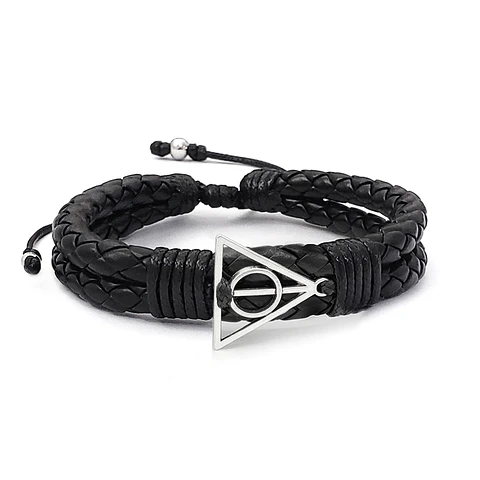 Pulsera Reliquias de la Muerte Cuero Trenzado