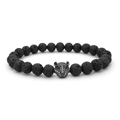 Pulsera con Piedra Volcánica y Leopardo - NEGRO