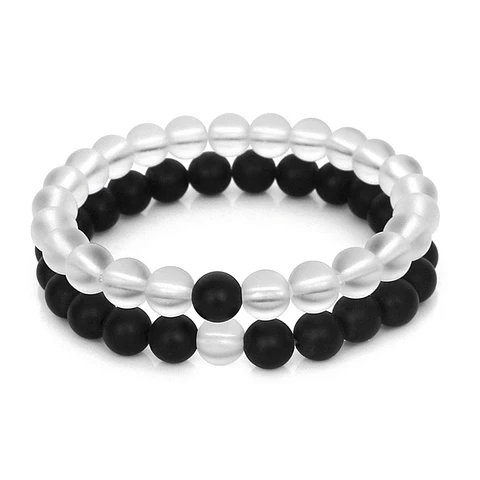 Pulseras de la Distancia para Parejas Piedras Cristal Hielo y Ónix Mate