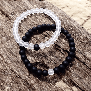 Pulseras de la Distancia para Parejas Piedras Cristal Hielo y Ónix Mate
