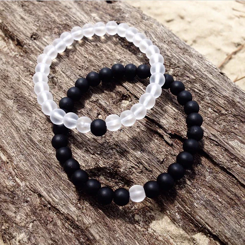 Pulseras de la Distancia para Parejas Piedras Cristal Hielo y Ónix Mate