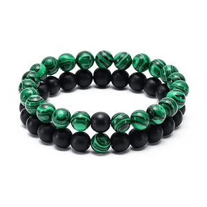 Pulseras de la Distancia Piedras Malaquita y Ónix Mate