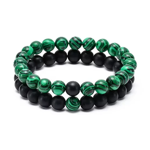 Pulseras de la Distancia Piedras Malaquita y Ónix Mate