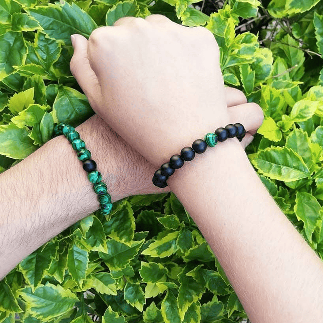 Pulseras de la Distancia Piedras Malaquita y Ónix Mate 2