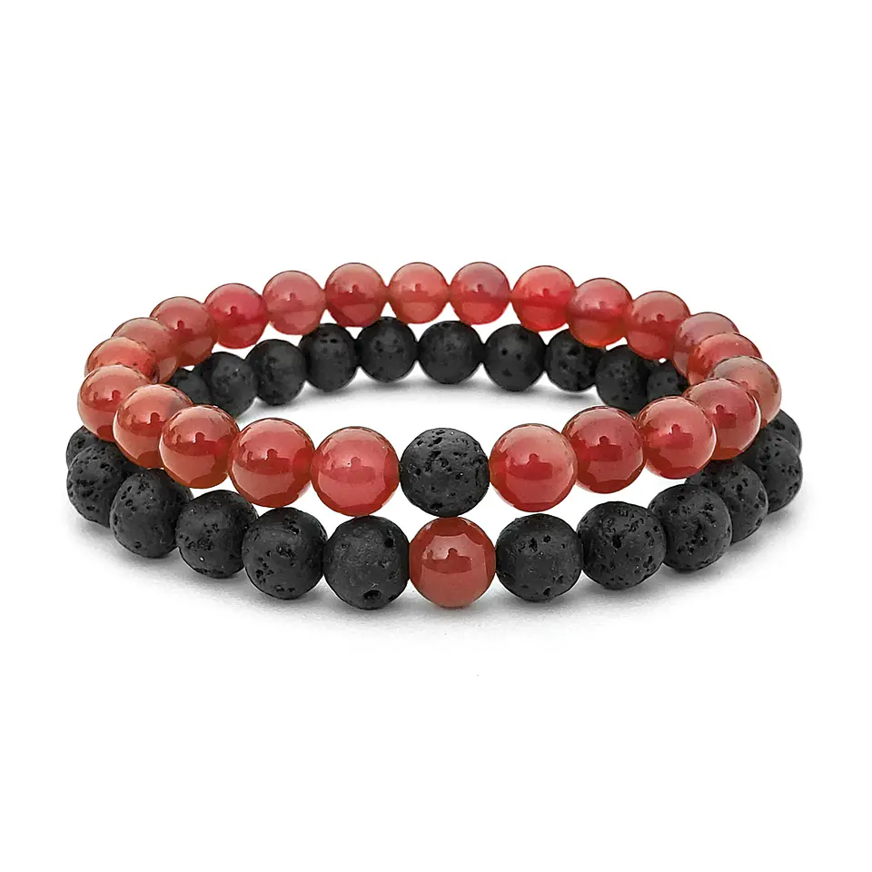 Pulseras de la Distancia para Parejas Piedras Volcánica y Cornalina 1
