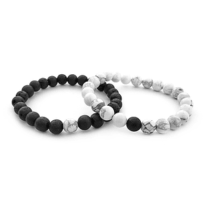 Pulseras para Parejas Piedras Howlita y Volcánica (8mm)
