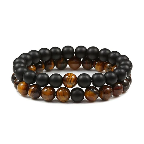 Pulseras de la Distancia para Parejas Piedras Ojo de Tigre y Onix Mate