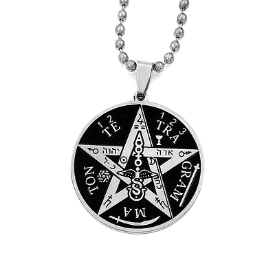 Cadena Collar Pentagrama Tetragrámaton Acero - PLATEADO