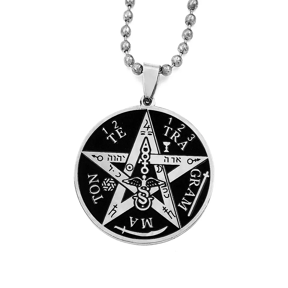 Cadena Collar Pentagrama Tetragrámaton Acero 2