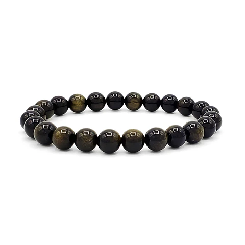 Pulsera Piedra Obsidiana Dorada 8mm