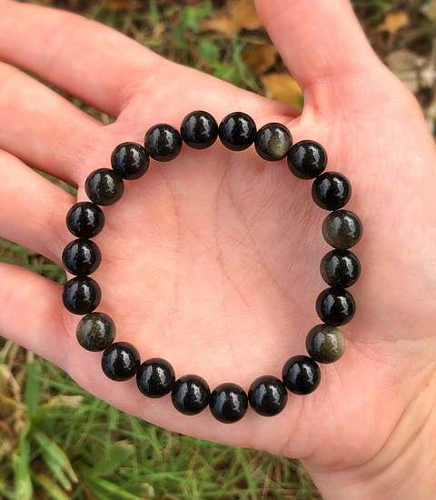Pulsera Piedra Obsidiana Dorada 8mm