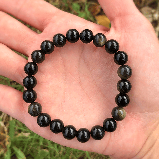 Pulsera Piedra Obsidiana Dorada 8mm 2
