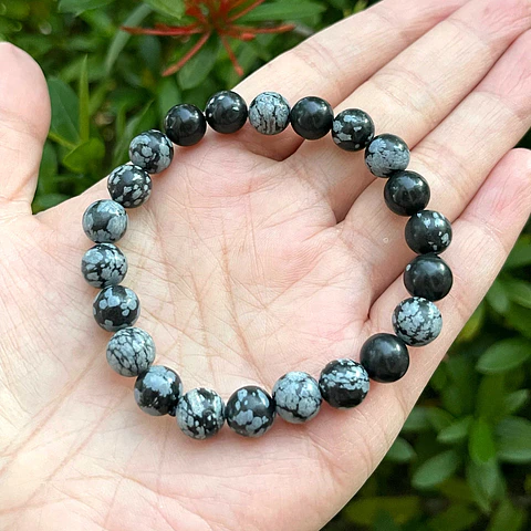 Pulsera con Piedra Obsidiana Copo de Nieve 8mm
