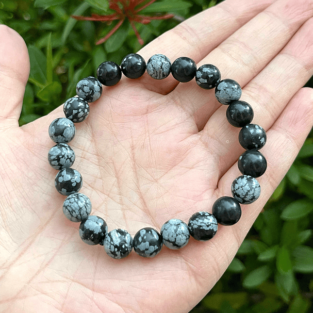 Pulsera con Piedra Obsidiana Copo de Nieve 8mm 2