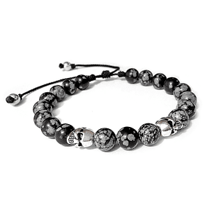 Pulsera con Piedra Obsidiana y Calaveras