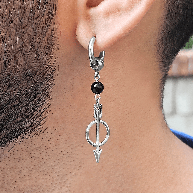 Arete Solitario Piedra Ónix Acero Flecha 2