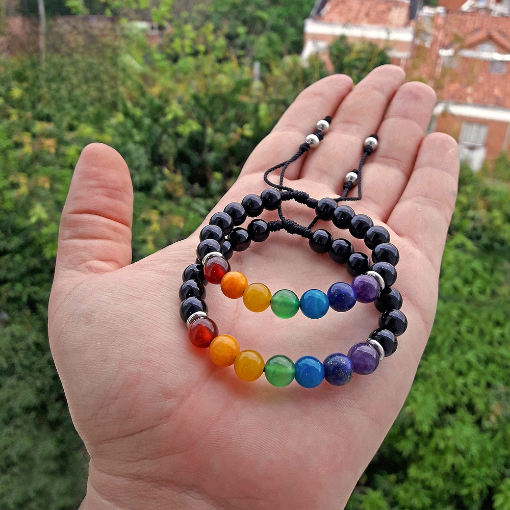 Pulseras para Parejas 7 Chakras Acero Ónix 8mm