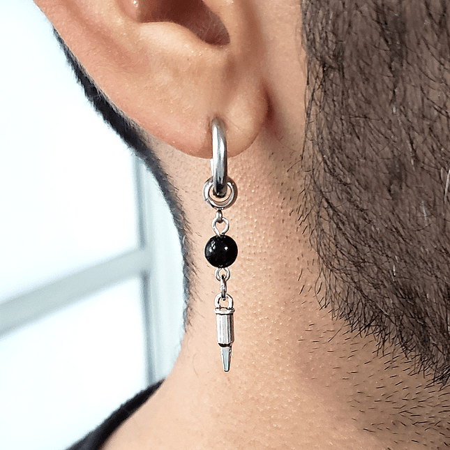 Arete Solitario Piedra Ónix Acero Bala 2