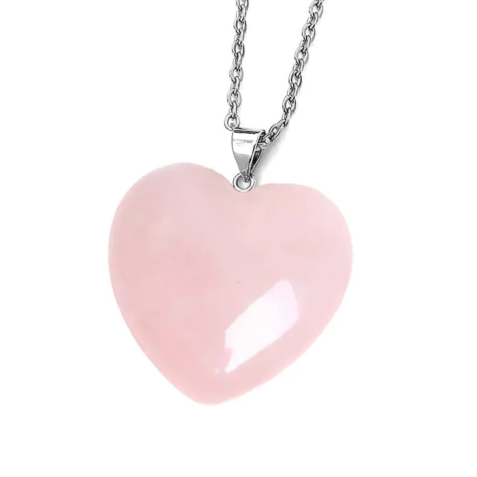 Cadena con Corazon Piedra Cuarzo Rosado 1
