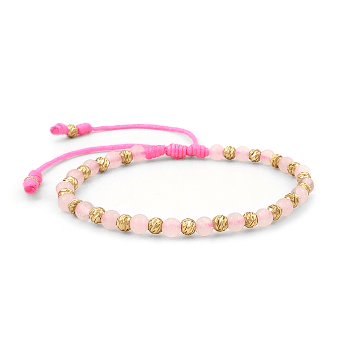 Pulsera Cuarzo Rosado Oro Laminado Diamantado 4mm