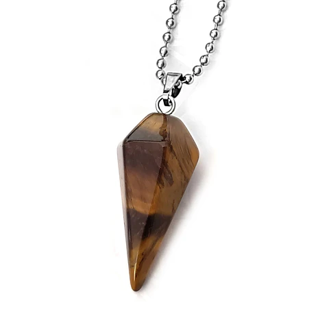 Collar Péndulo Piedra Ojo de Tigre con Cadena Acero