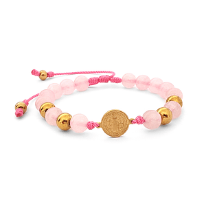 Pulsera San Benito Cuarzo Rosado Acero