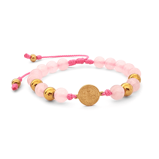 Pulsera San Benito Cuarzo Rosado Acero 1