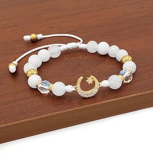 Pulsera Luna Piedra Cuarzo Blanco Acero
