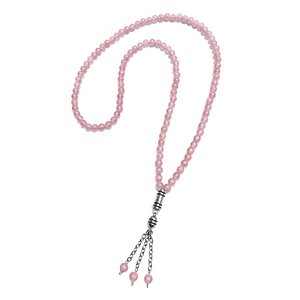 Japa Mala Rosario Budista Cuarzo Rosado Acero