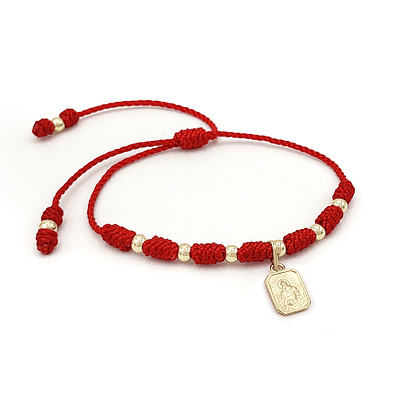 Pulsera 7 Nudos Virgen del Carmen Hilo Rojo Oro Laminado 18k