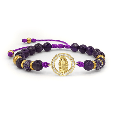 Pulsera Virgen Guadalupe Piedra Amatista Acero