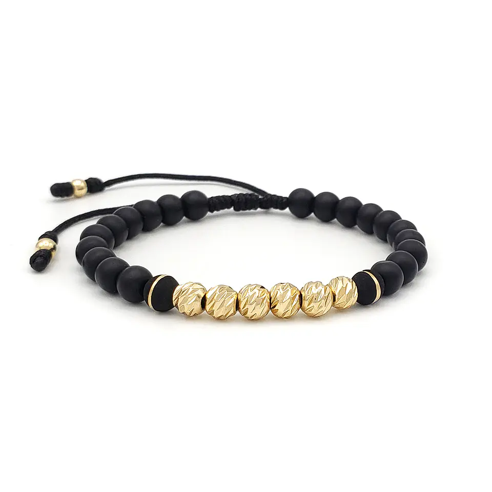 Pulsera Ónix Mate Neopreno Oro Laminado 18k Diamantado (6mm) 1