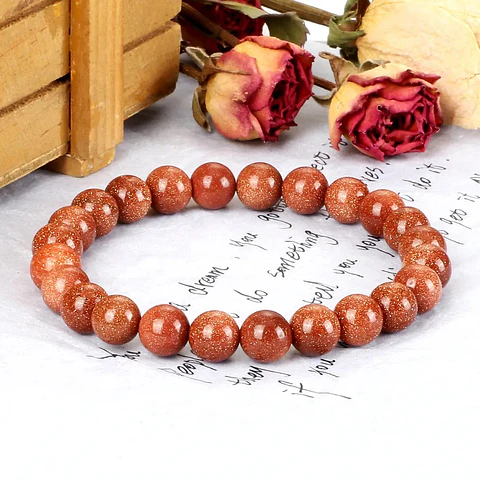 Pulsera Piedra Lluvia de Oro 8mm Prosperidad y Abundancia