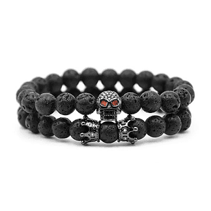 Pulseras Hombre Calavera Coronas Piedra Volcánica 