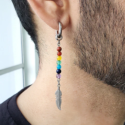 Arete Solitario 7 Chakras con Pluma