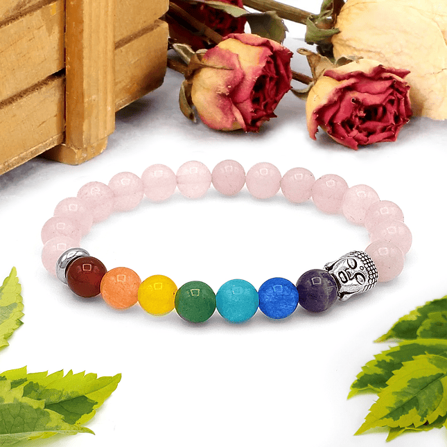 Pulsera 7 Chakras Buda Piedra Cuarzo Rosado 3