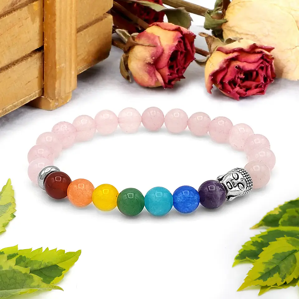 Pulsera 7 Chakras Buda Piedra Cuarzo Rosado 3