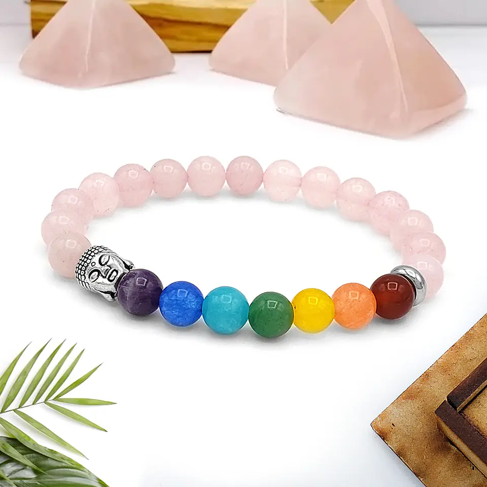Pulsera 7 Chakras Buda Piedra Cuarzo Rosado 2