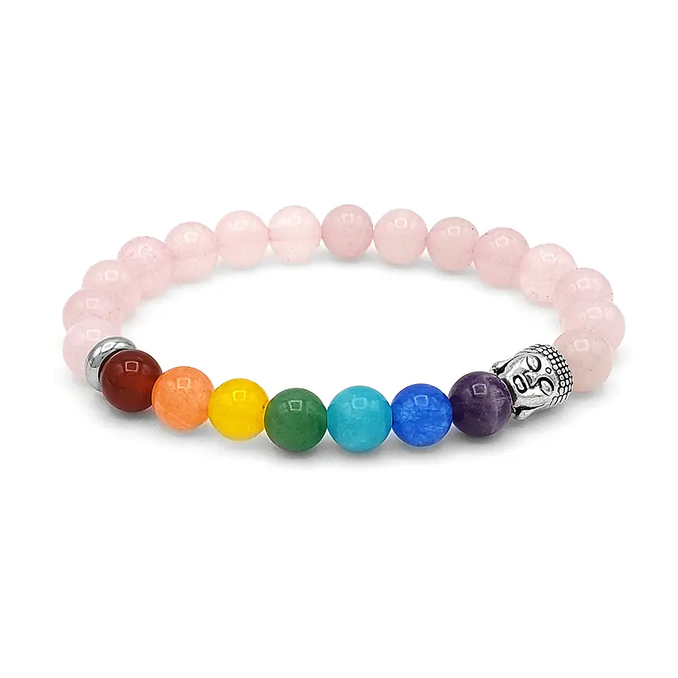 Pulsera 7 Chakras Buda Piedra Cuarzo Rosado 1