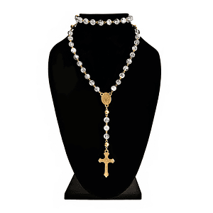 Rosario Camándula Cuarzo Cristal Acero Dorado 8mm