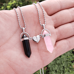 Cadenas para Parejas Péndulos Onix Cuarzo Rosa Corazón Imantado