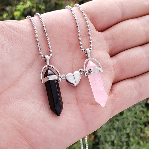 Cadenas para Parejas Péndulos Onix Cuarzo Rosa Corazón Imantado